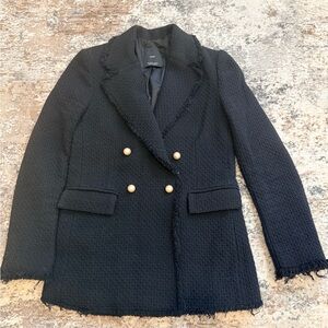 Mango Black Textured Blazer with Gold Buttons